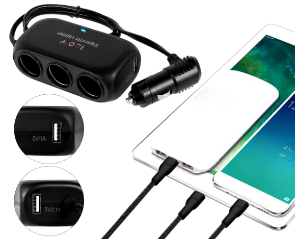 شاحن سيارة USB سريع بثلاثة منافذ: اشحن أجهزتك في أي مكان
